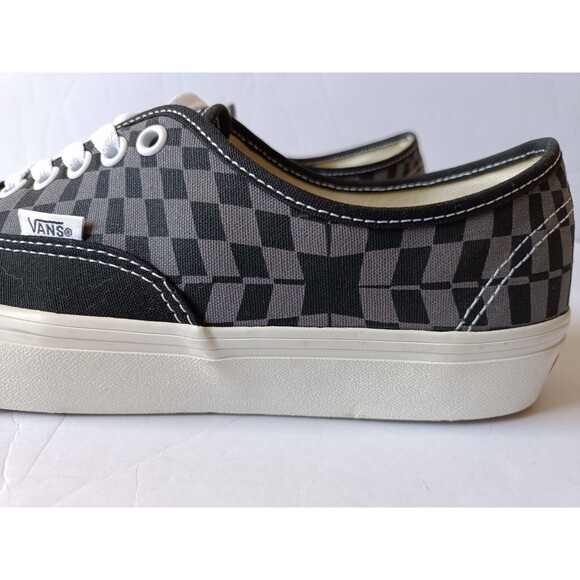 Vans Authentic Shoes Men's 9.5 Black Checkerboard Pattern Low Top Sneakers - Picture 2 of 8
